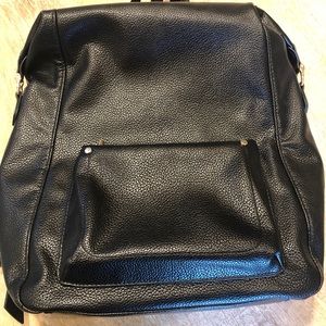 Black faux leather backpack